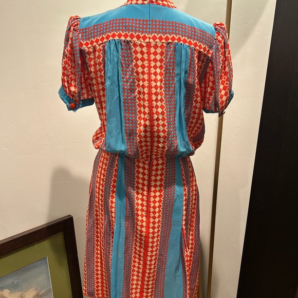 Anna Sui- Vintage Red and Blue Geometric Dress - Picture 2 of 6